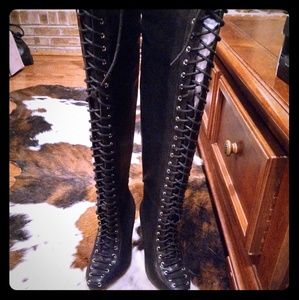 New Year Fun* Blk Over Lace Heels